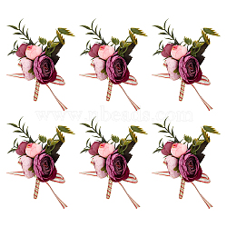 Cloth Artificial Flower Brooch, with PVC Findings & Iron Pins, Wedding Accessories, Medium Violet Red, 145x70x44mm(JEWB-WH0011-06)