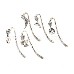 Tibetan Style Alloy Bookmarks, Butterfly with Leaf & Angel & Tree of Life and Dolphin, Including Iron Eye Pins, 304 Stainless Steel Jump Rings, Antique Silver & Stainless Steel Color, 84mm(AJEW-JK00174)