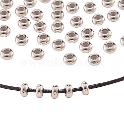 50Pcs 304 Stainless Steel Beads, with Rubber Inside, Slider Beads, Stopper Beads, Rondelle, Stainless Steel Color, 7x3.5mm, Hole: 1mm(STAS-CJ0001-196)