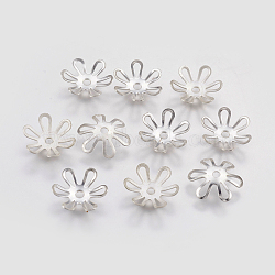 6-Petal Brass Bead Caps, Long-Lasting Plated, Flower, Matte Silver, 10x2mm, Hole: 1mm(KK-F739-15MS)