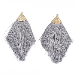 Polyester Tassel Big Pendant Decorations, with Alloy Findings, Golden, Gray, 100~108x51~62x7mm, Hole: 2mm(FIND-T042-05)