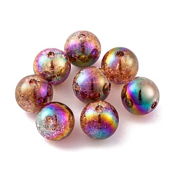 UV Plating Rainbow Iridescent Acrylic Crackl Beads, Round, Saddle Brown, 12mm, Hole: 2.2mm(PACR-C009-02I)