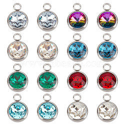 16Pcs 8 Colors Glass Charms, Faceted, with 304 Stainless Steel Findings, Flat Round, Mixed Color, 14x10x6.5mm, Hole: 2.5mm, 2Pcs/color(GLAA-UN0001-10)