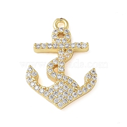 Brass Micro Pave Cubic Zirconia Pendants, Anchor Charms, Cadmium Free & Lead Free, Long-Lasting Plated, Rack Plating, Real 18K Gold Plated, Clear, 21x15.5x2.5mm, Hole: 1.4mm(KK-C086-13G-02)