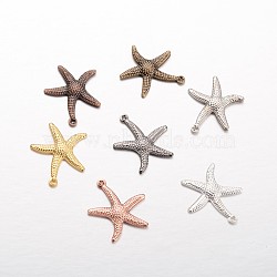 Starfish/Sea Stars Brass Pendants, Mixed Color, 23x20.5x2mm, Hole: 1mm(KK-L134-11)