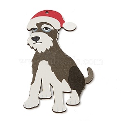Natural Wood Big Pendants, for Christmas, Dog with Christmas Hat, Colorful, 119x68x2mm, Hole: 3mm(WOOD-B001-23)