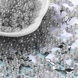 Glass Seed Beads, Ceylon, Round Hole, Round, Silver, 4x3mm, Hole: 1.5mm, 7500pcs/pound(SEED-H002-E-A1420)