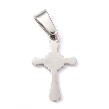 304 Stainless Steel Pendants, Cross, Stainless Steel Color, 19x12.5x1.3mm, Hole: 3.5x7mm