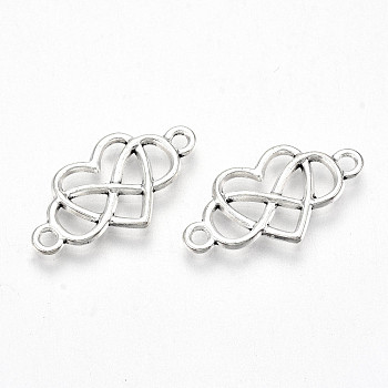 Tibetan Style Alloy Links/Connector, Lead Free & Cadmium Free, for Valentine's Day, Heart with Infinity, Antique Silver, 12.5x24x2mm, Hole: 1.8mm