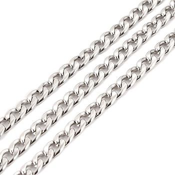304 Stainless Steel Cuban Link Chains, Unwelded, with Spool, Stainless Steel Color, 6x4.5x1.5mm, about 32.81 Feet(10m)/Roll