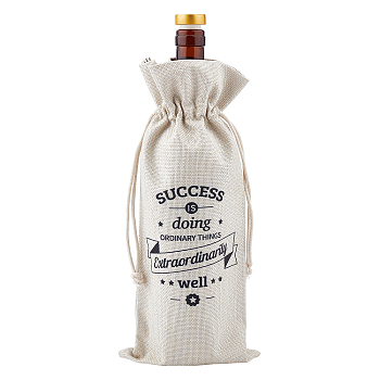 Jute Cloth Wine Packing Bags, Drawstring Bag, Rectangle with Word, Word, 34x15cm