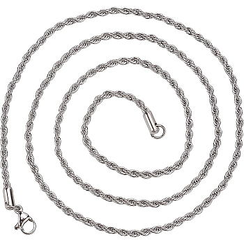 10Pcs 304 Stainless Steel Rope Chain Necklaces for Men Women, Stainless Steel Color, 23.62 inch(60cm)