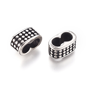 304 Stainless Steel Slide Charms, Oval, Antique Silver, 11.5x6.2x7mm, Hole: 8.8x4.5mm