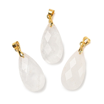 Natural Quartz Crystal Pendants, with Brass Findings, Faceted, Teardrop Charms, 25x13x7mm, Hole: 5x4mm