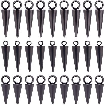 30Pcs 3 Style 304 Stainless Steel Pendants, Cone, Electrophoresis Black, 15.5x5mm & 19.5x5mm & 17.5x5mm, Hole: 1.4~3mm, 10pcs/style