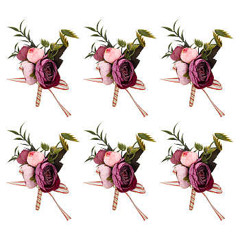 Cloth Artificial Flower Brooch, with PVC Findings & Iron Pins, Wedding Accessories, Medium Violet Red, 145x70x44mm