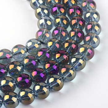 Electroplate Glass Beads Strands, Rainbow Plated, Round, Purple, 7.5x8.5mm, Hole: 1mm, about 104pcs/strand, 30.3 inch