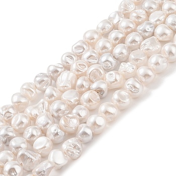 Electroplated Shell Pearl Beads Strands, Nuggets, Antique White, 7~8.5x8.5~11x6~8.5mm, Hole: 1mm, about 47pcs/strand, 15.75 inch(40cm)