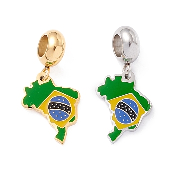 304 Stainless Steel European Dangle Charms, Large Hole Pendants with Enamel, Map Shape, Mixed Color, 25mm, Hole: 4.5mm