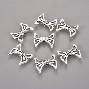 Tibetan Style Alloy Beads, Lead Free and Cadmium Free, Butterfly, Antique Silver, 20x17x4mm, Hole: 2mm