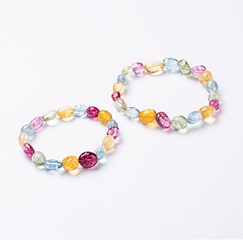 Natural Quartz Free Form Beads Stretch Bracelets Set for Mother and Daughter, Colorful, Inner Diameter: 1-7/8~2-1/8 inch(4.7~5.5cm), Beads: 8~12x6~10x5~8.5mm, 2pcs/set