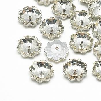 Glass Beads, Back Plated, Faceted, Snowflake, Clear, 14x5mm, Hole: 1.5mm