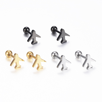304 Stainless Steel Barbell Cartilage Earrings, Screw Back Earrings, Plane, Mixed Color, 8x8x1.2mm, Pin: 1mm