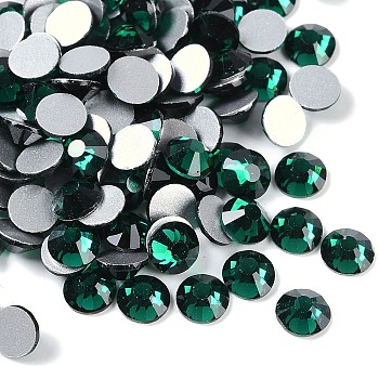 Glass Flat Back Rhinestone, Grade A, Back Plated, Faceted, Half Round, Emerald, 7.1~7.3mm, about 288pcs/bag