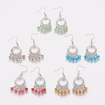 Tibetan Style Chandelier Earrings, with Glass Beads and Brass Earring Hooks, Mixed Color, 55mm