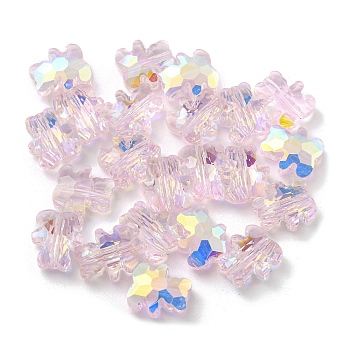 100Pcs Electroplate Glass Beads, AB Color Plated, Bear, Misty Rose, 9.5x8.5x3.5mm, Hole: 1mm