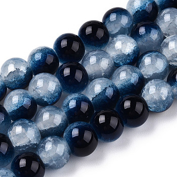 Crackle Baking Painted Imitation Jade Glass Beads Strands, Two Tone, Round, Midnight Blue, 10mm, Hole: 1.4mm, about 80pcs/strand, 30.87''(78.4cm)