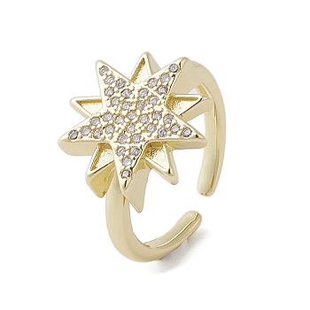 Brass with Micro Pave Cubic Zirconia  Adjustable Rings, Star, Real 18K Gold Plated, US Size 5 3/4(16.3mm)