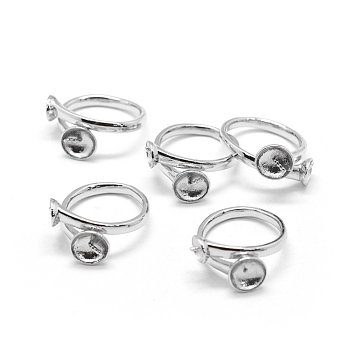 Brass Finger Ring Components, For Half Drilled Beads, Adjustable, Platinum, 16mm