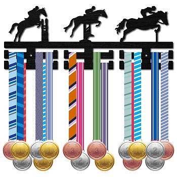 Fashion Wood Medal Hanger Holder, 2 Line Display Wall Rack, with Screws & Anchor Plug, Sprot Theme, Sports Themed Pattern, 150x400x7mm, Hole: 5mm