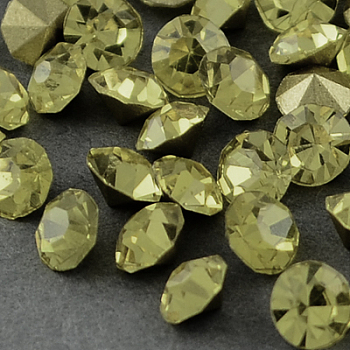 Grade A Glass Pointed Back Chaton Rhinestones, Back Plated, Diamond, Jonquil, 3.2~3.3mm, about 144pcs/gross
