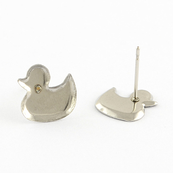 Tarnish Resistant Duck Earring Settings 304 Stainless Steel Stud Earring Findings, Stainless Steel Color, 10.5x10.5mm, Pin: 0.5mm