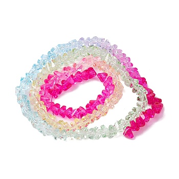 Transparent Baking Paint Glass Bead Strands, Segmented Multi-color Beads, Triangle, Fuchsia, 4.5x4x3.5mm, Hole: 1mm, about 134~137pcs/strand, 13.27~13.39''(33.7~34cm)