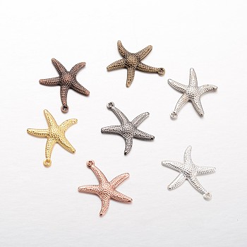 Starfish/Sea Stars Brass Pendants, Mixed Color, 23x20.5x2mm, Hole: 1mm