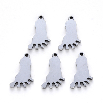 304 Stainless Steel Pendants, Laser Cut, Feet, Footprint, Stainless Steel Color, 17x10x1mm, Hole: 1.2mm