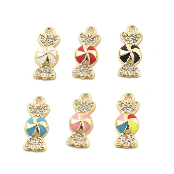 Brass Micro Pave Cubic Zirconia Pendants, Candy Charms, with Shell, Lead Free & Cadmium Free, Long-Lasting Plated, Mixed Color, 14.5x6x3mm, Hole: 1.2mm