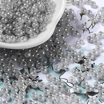 Glass Seed Beads, Ceylon, Round Hole, Round, Silver, 4x3mm, Hole: 1.5mm, 7500pcs/pound