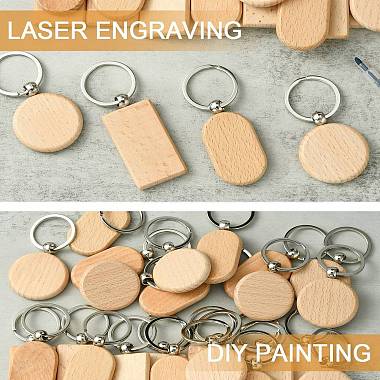 30Pcs 3 Style Rectangle/Flat Round Wooden Blank Engravable Tags Keychain(KEYC-YW0001-08)-4
