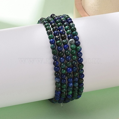 Natural Chrysocolla and Lapis Lazuli Round Bead Stretch Bracelets(X-BJEW-L594-B04)-3