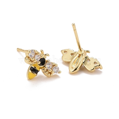 Clous d'oreilles abeille en zircone cubique transparente avec émail(EJEW-G288-24G)-2