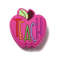 Teachers' Day Apple with Word Teach Silicone Focal Beads, Chewing Beads For Teethers, DIY Nursing Necklaces Making, Camellia, 30x28x9mm, Hole: 2.5mm(SIL-D005-01A-02)