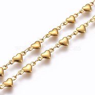304 Stainless Steel Link Chains, Soldered, Heart, Golden, 10x4.5x2mm(STAS-P219-10G)
