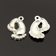 Tibetan Style Alloy Pendants, Cadmium Free & Lead Free, Foot, Silver Color Plated, 20x17x3mm, Hole: 1.5mm(X-K0814021)