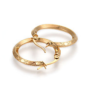Ion Plating(IP) 304 Stainless Steel Hoop Earrings, Textured, Golden, 27x26x3mm, Pin: 1.2x0.7mm(EJEW-L215-38G)