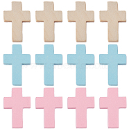 90Pcs 3 Styles Wood Pendants, Dyed, Religion Cross Charms, Mixed Color, 21.5~22x14.5~15x4.2~4.5mm, Hole: 1.2~2mm, 30pcs/style(WOOD-SC0001-54)
