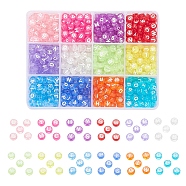 600Pcs 12 Colors Transparent Acrylic Beads, Horizontal Hole, Mixed Letters, Flat Round, Mixed Color, 7x4mm, Hole: 1.5mm, 50pcs/color(TACR-YW0001-34)